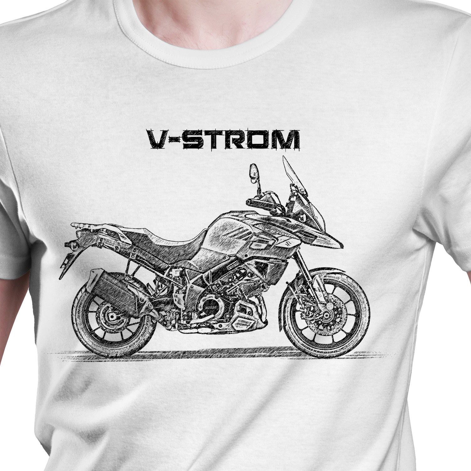 White T-shirt with Suzuki V-Strom 1000. Gift for motorcyclist.