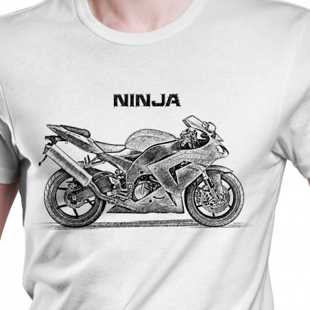 White T-shirt with Kawasaki ZX10R 2004. Gift for motorcyclist.
