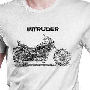 White T-shirt with Suzuki Intruder VS 1400. Gift for motorcyclist.