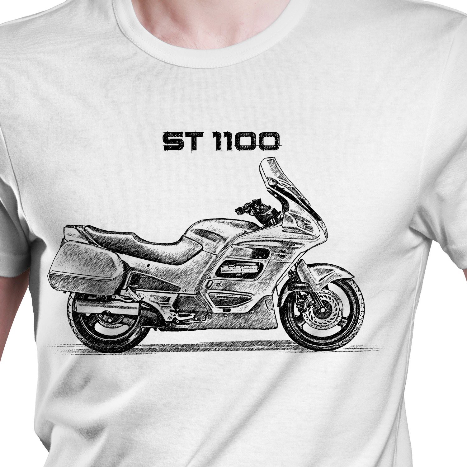 White T-shirt with Honda ST 1100. Gift for motorcyclist.