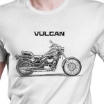 White T-shirt with Kawasaki VN 800. Gift for motorcyclist.