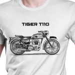 White T-shirt with Triumph Tiger T110. Gift for motorcyclist.