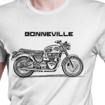 White T-shirt with Triumph Bonneville T120. Gift for motorcyclist.
