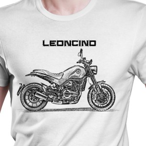 White T-shirt with Benelli Leoncino. Gift for motorcyclist.