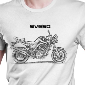White T-shirt with Suzuki SV650. Gift for motorcyclist.