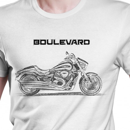 White T-shirt with Suzuki Boulevard M109. Gift for motorcyclist.