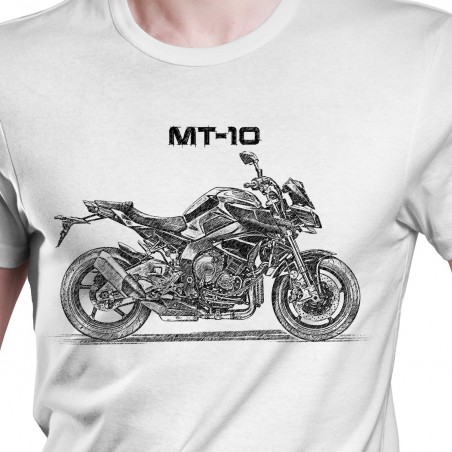 White T-shirt with Yamaha MT-10. Gift for motorcyclist.