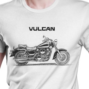 White T-shirt with Kawasaki VN Classic 1500. Gift for motorcyclist.