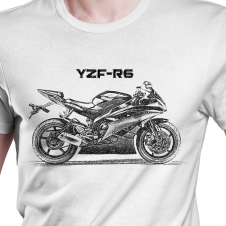 White T-shirt with Yamaha YZF-R6 . Gift for motorcyclist.