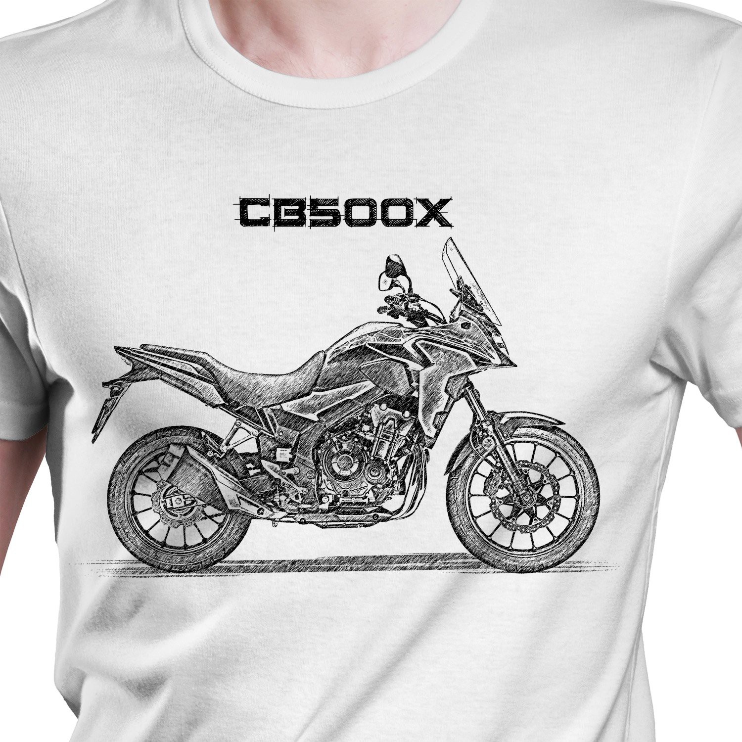 White T-shirt with Honda CB500x. Gift for motorcyclist.