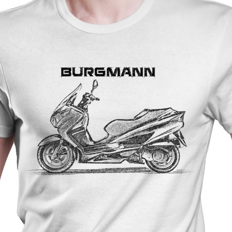 White T-shirt with Suzuki Burgmann 125. Gift for motorcyclist.