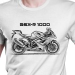 White T-shirt with Suzuki GSX-R 1000. Gift for motorcyclist.