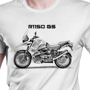 White T-shirt with BMW R1150 GS. Gift for motorcyclist.