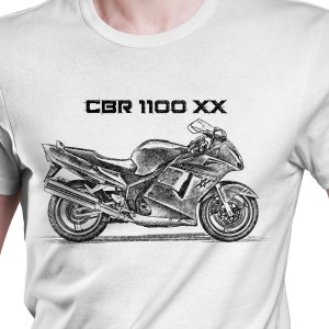White T-shirt with Honda CBR 1100 XX. Gift for motorcyclist.