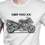 White T-shirt with Honda CBR 1100 XX. Gift for motorcyclist.