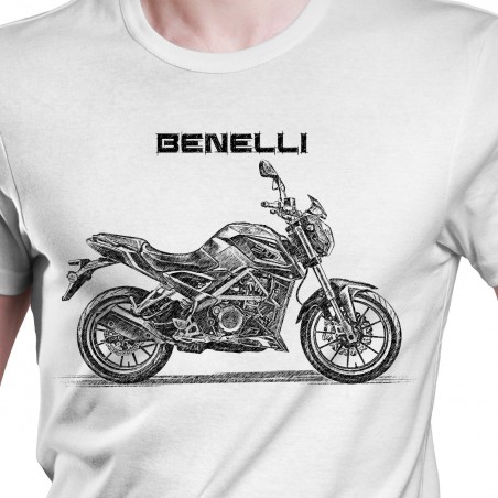 White T-shirt with Benelli BN 251. Gift for motorcyclist.