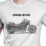 White T-shirt with Yamaha XVS Drag Star. Gift for motorcyclist.
