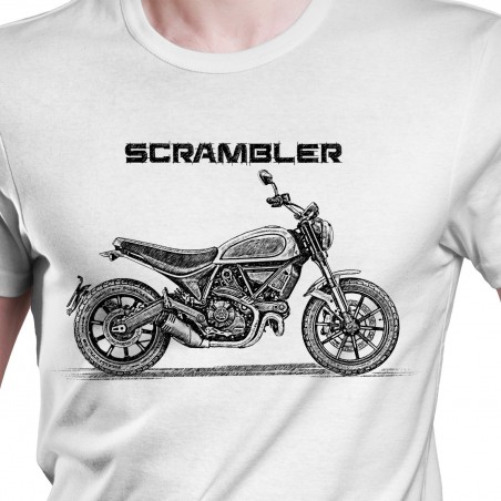 White T-shirt with Ducati Scrambler Icon. Gift for motorcyclist.