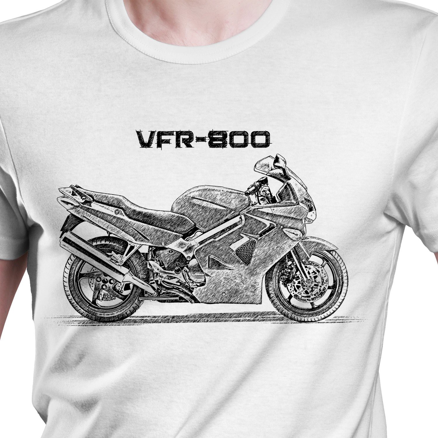 White T-shirt with Honda VFR-800. Gift for motorcyclist.
