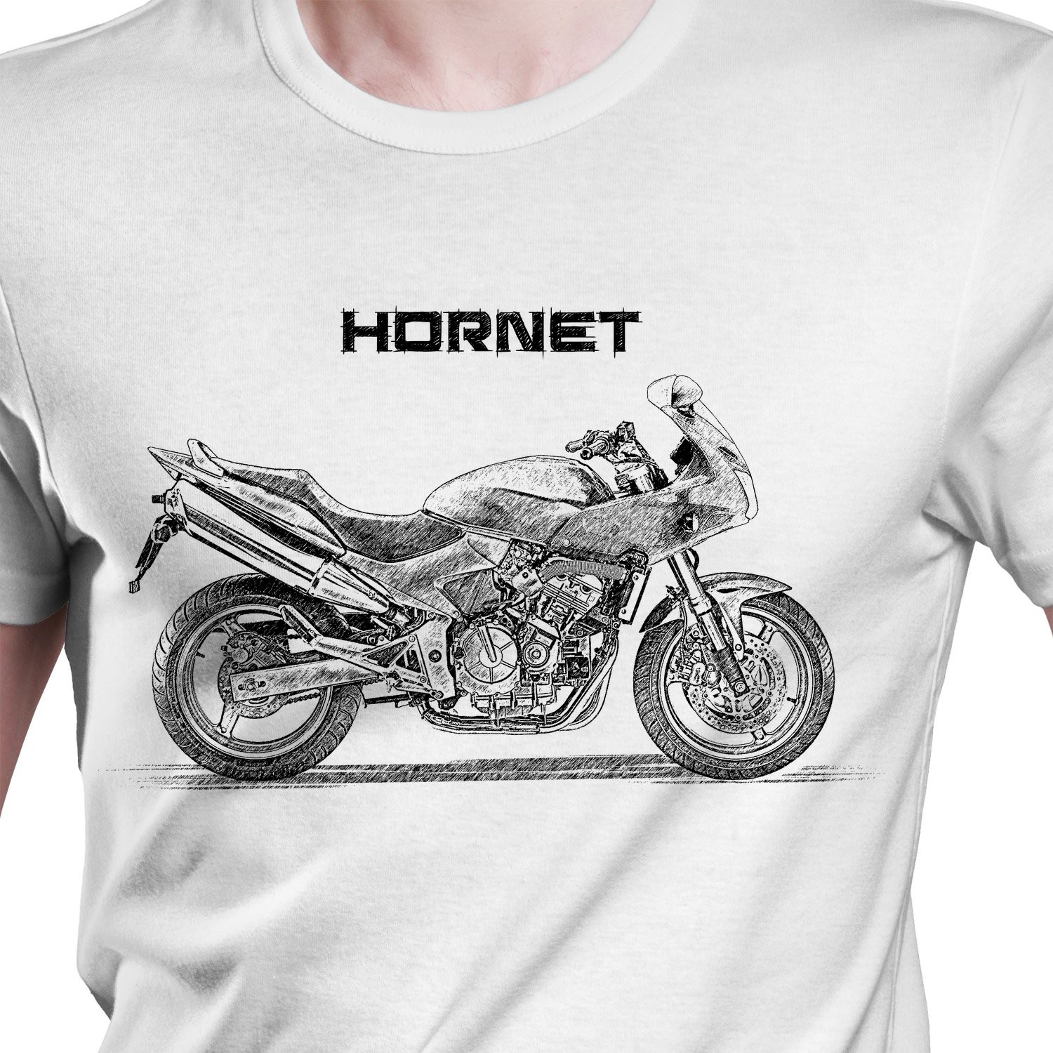 White T-shirt with Honda CB600S Hornet. Gift for motorcyclist.