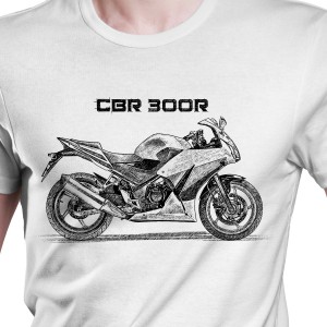 White T-shirt with Honda CBR 300R. Gift for motorcyclist.