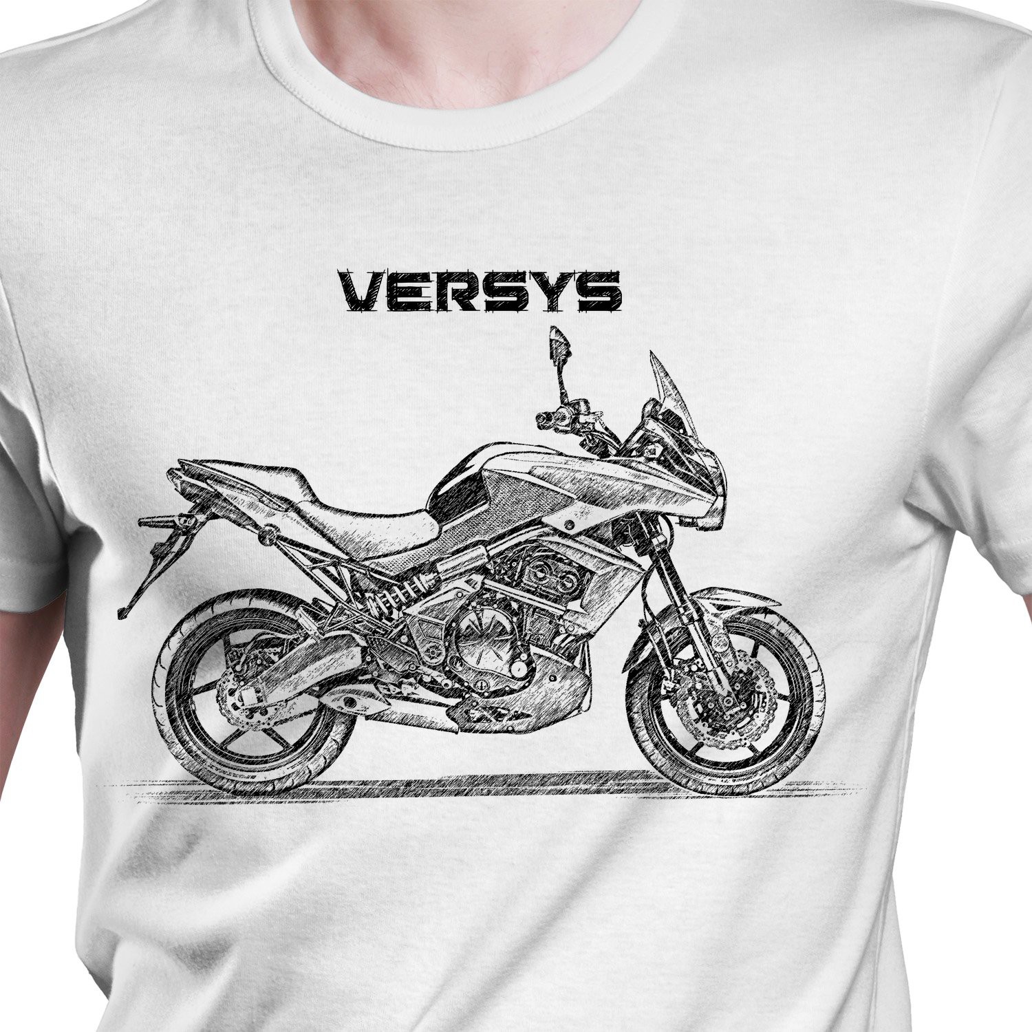 White T-shirt with Kawasaki Versys. Gift for motorcyclist.