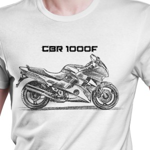 White T-shirt with Honda CBR 1000F. Gift for motorcyclist.
