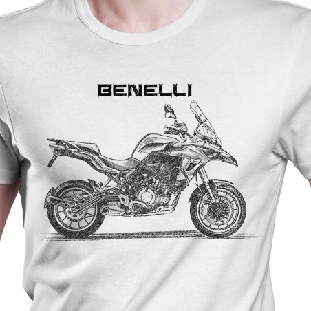 White T-shirt with Benelli TRK. Gift for motorcyclist.