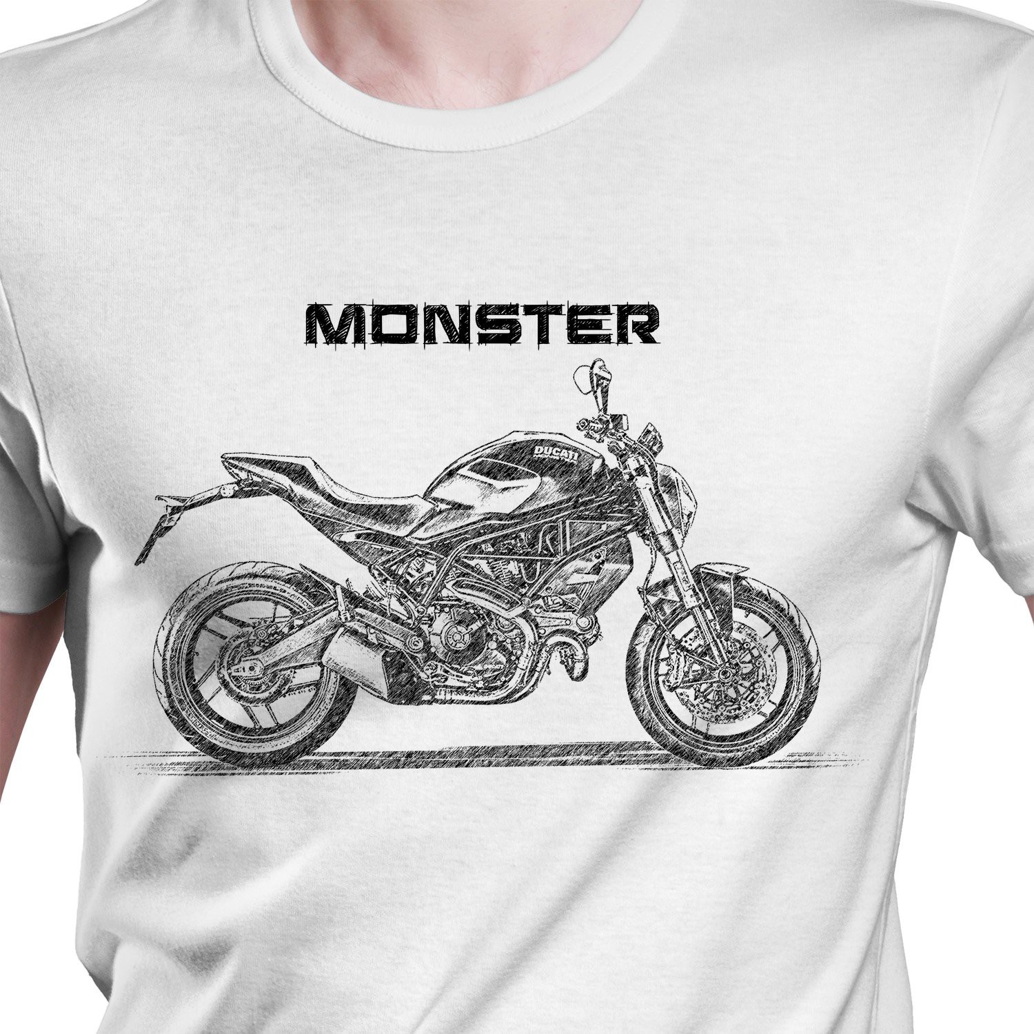 White T-shirt with Ducati Monster 797. Gift for motorcyclist.