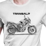 White T-shirt with Honda Transalp XL700V. Gift for motorcyclist.