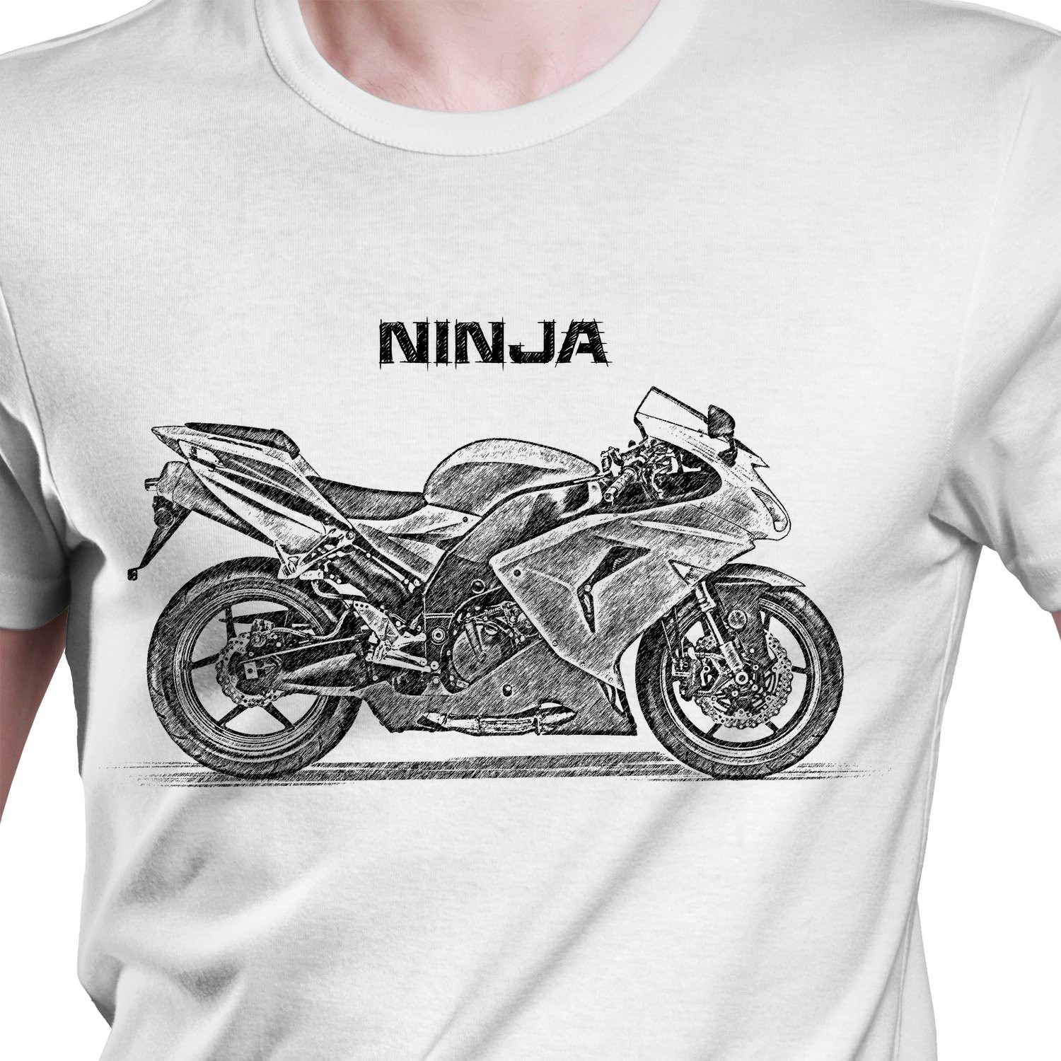White T-shirt with Kawasaki ZX10R 2006. Gift for motorcyclist.