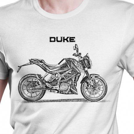 White T-shirt with KTM Duke 390. Gift for motorcyclist.