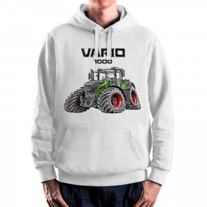 WHITE hoodie with Fendt Vario-1000. Best gift for men.