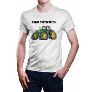 White T-shirt with John Deere 6M Series  for tractors enthusiast