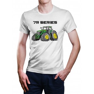 White T-shirt with John Deere 7R Series for tractors enthusiast
