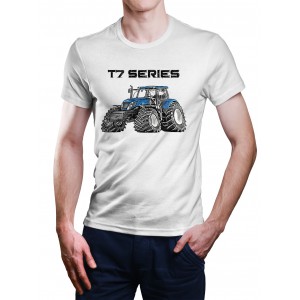 White T-shirt with New Holland T7 Series for tractors enthusiast