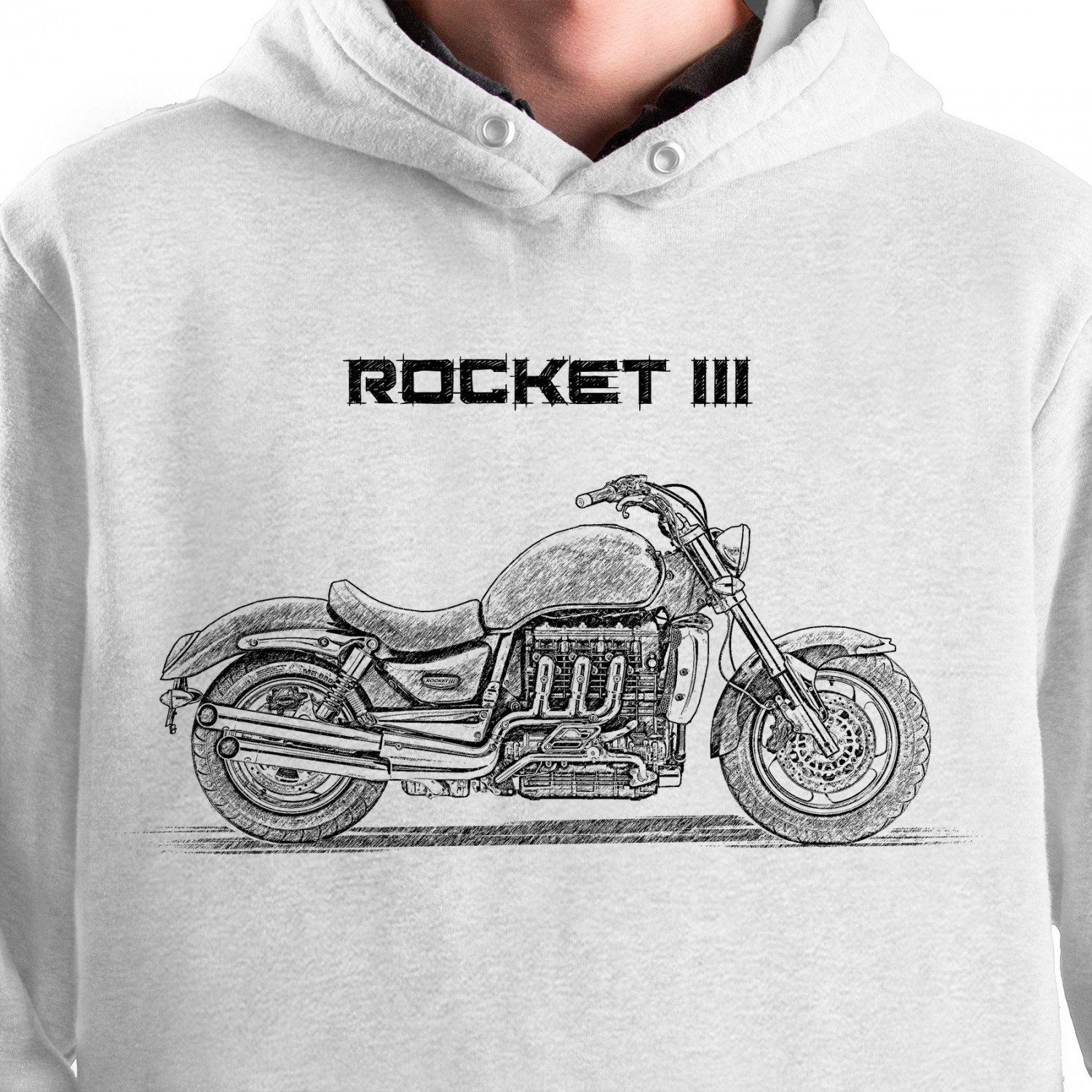 White T-shirt with Triumph Rocket III. Gift for motorcyclist.