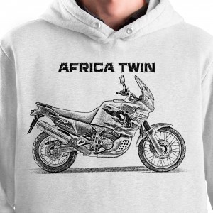 White T-shirt with Honda XRV 750 Africa Twin. Gift for motorcyclist.