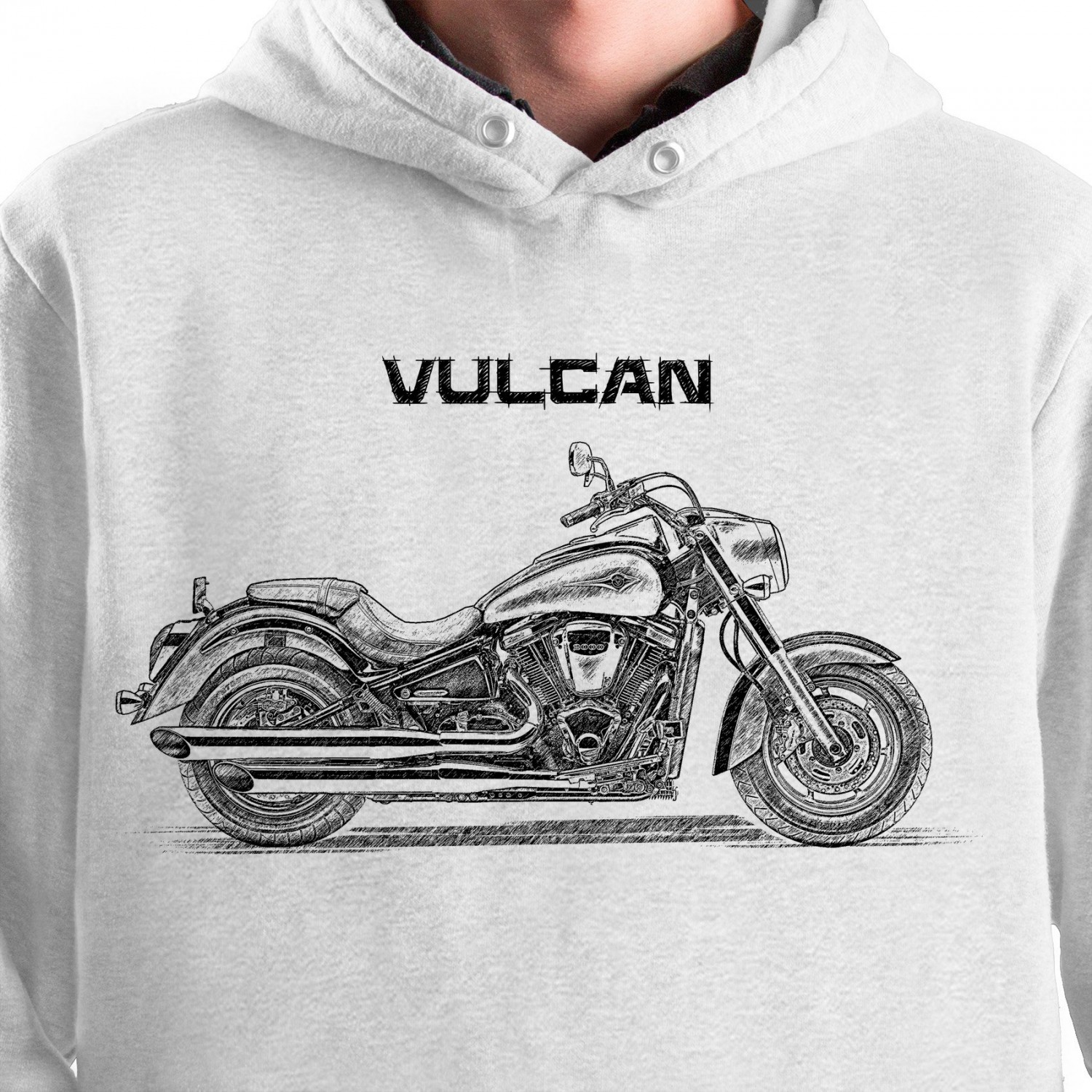 White T-shirt with Kawasaki Vulcan 2000. Gift for motorcyclist.