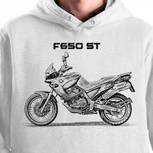 White T-shirt with BMW F650 ST. Gift for motorcyclist.