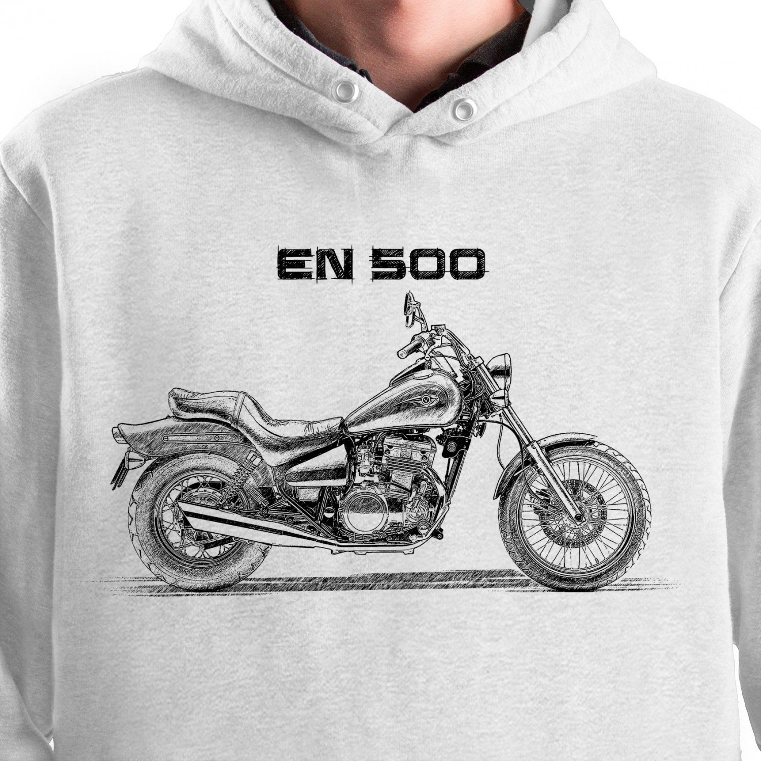 White T-shirt with Kawasaki EN 500. Gift for motorcyclist.