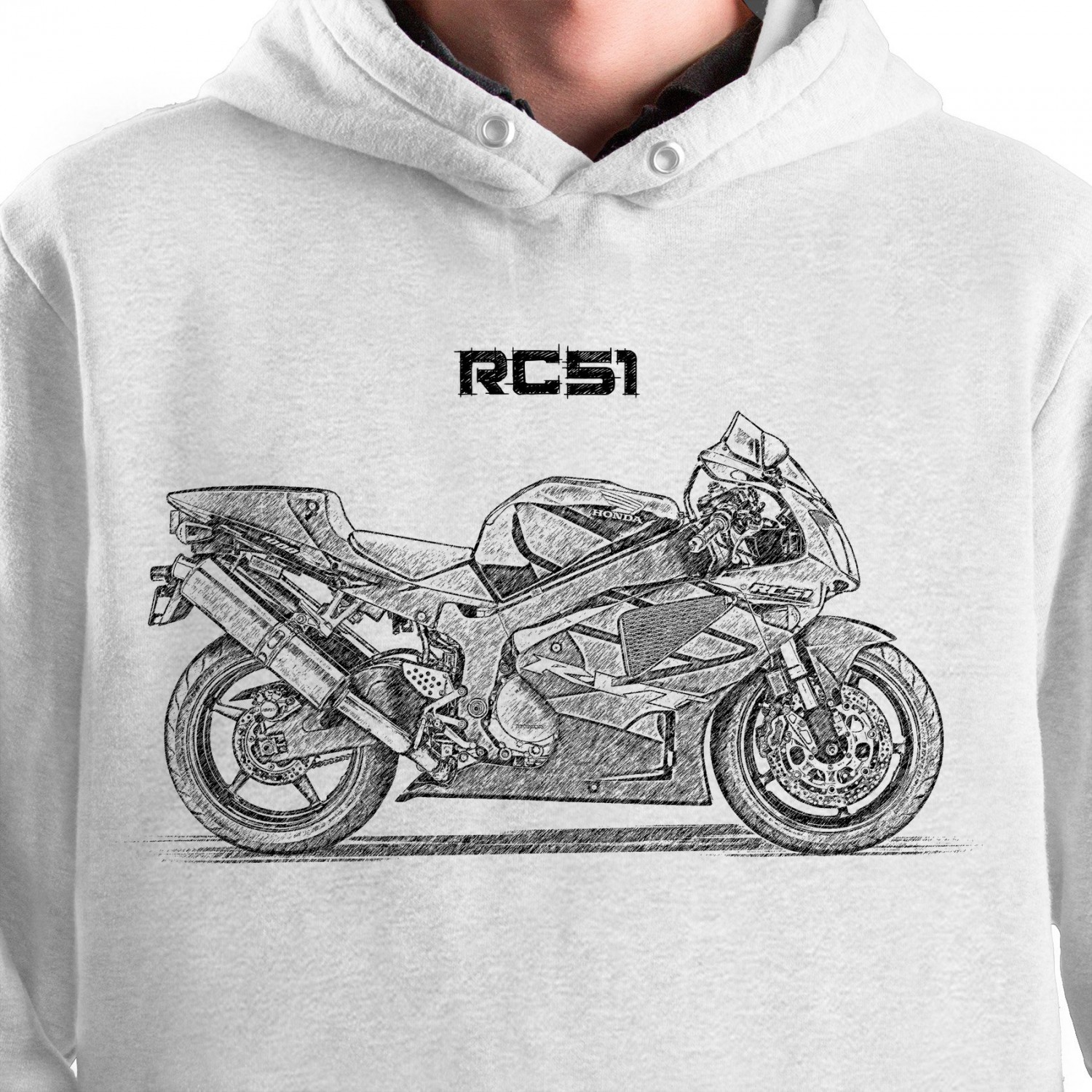 White T-shirt with Honda RVT1000R. Gift for motorcyclist.
