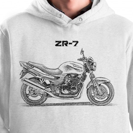 White T-shirt with Kawasaki ZR 7. Gift for motorcyclist.