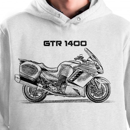 White T-shirt with Kawasaki GTR 1400. Gift for motorcyclist.