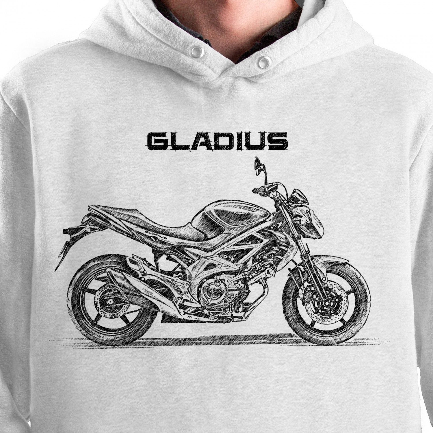 White T-shirt with Suzuki SFV650 GLADIUS. Gift for motorcyclist.