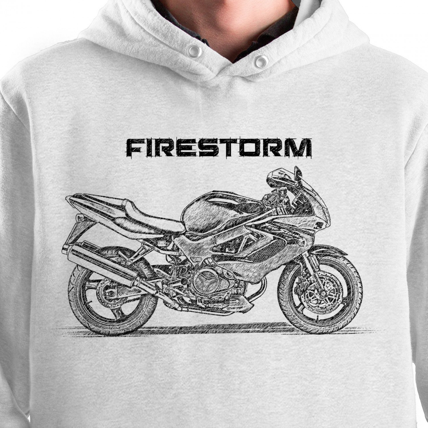 White T-shirt with Honda VTR 1000F Firestorm. Gift for motorcyclist.