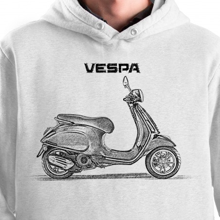 White T-shirt with Vespa Primavera. Gift for motorcyclist.