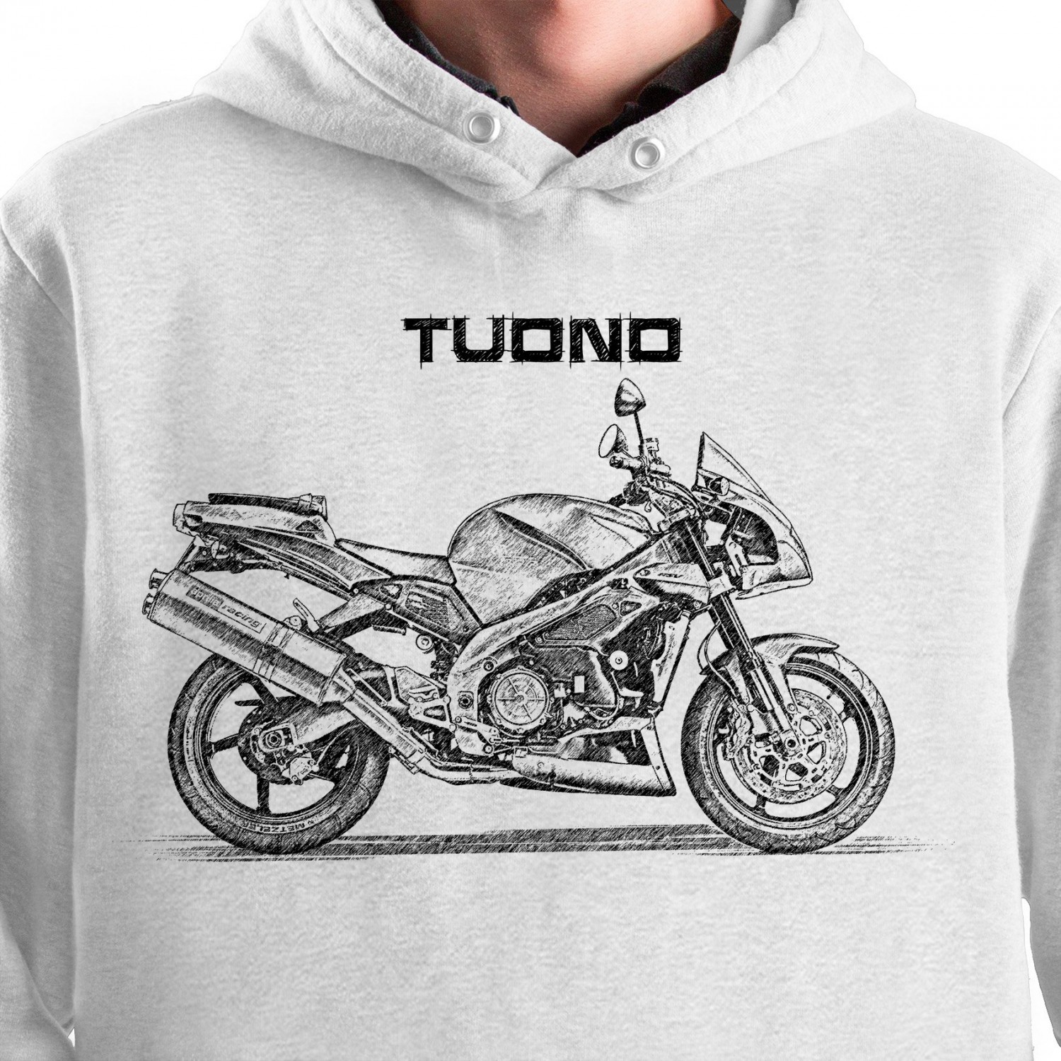 White T-shirt with Aprilia Tuono. Gift for motorcyclist.
