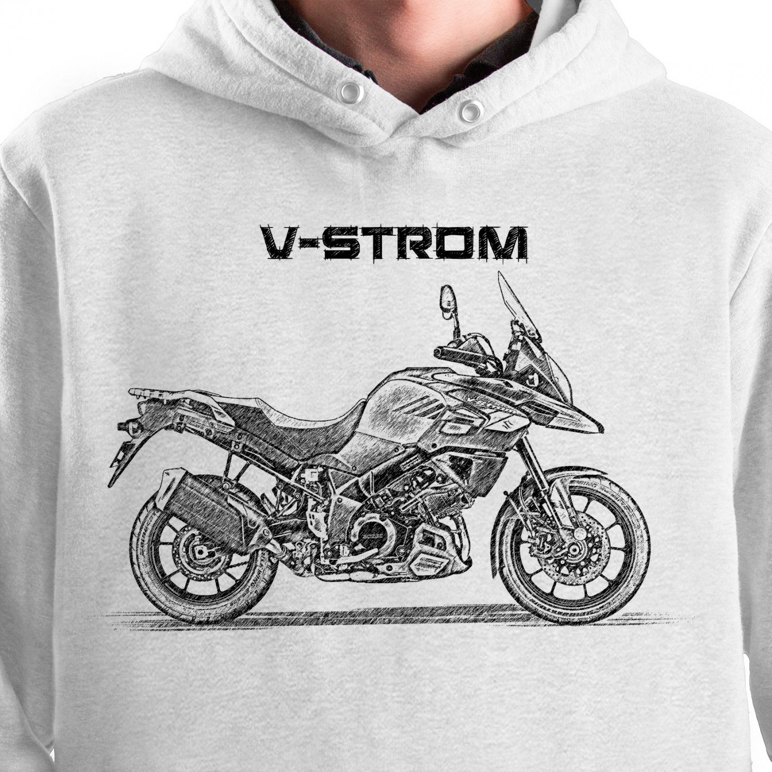 White T-shirt with Suzuki V-Strom 1000. Gift for motorcyclist.