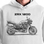 White T-shirt with Kawasaki ZRX 1200. Gift for motorcyclist.